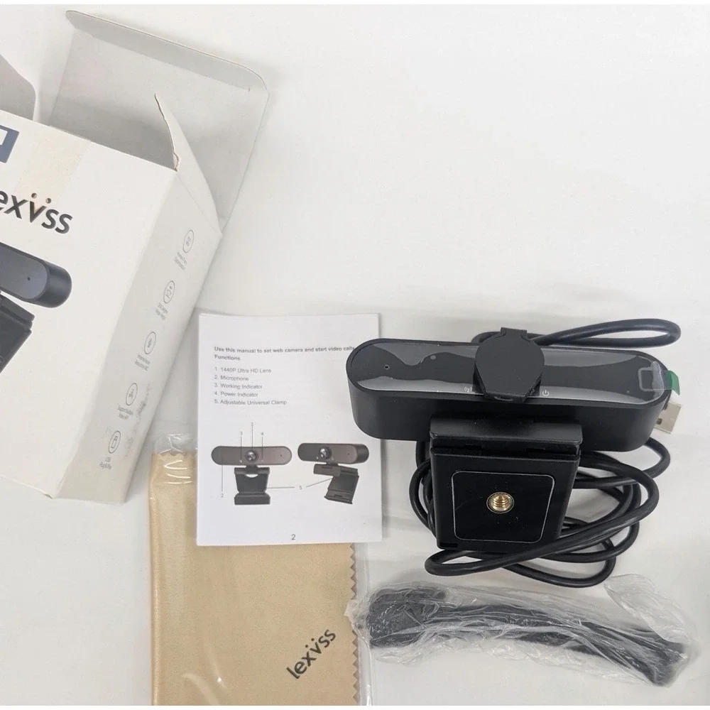 Lexvss Webcam with Microphone, Portable 2K 1440P‎ HD Wide Angle Steaming Web Cam